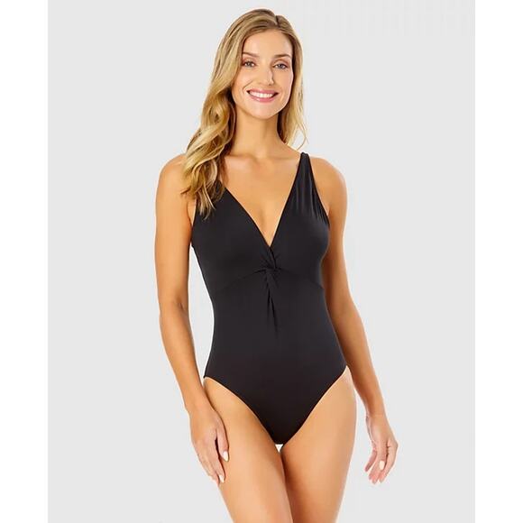 Anne Cole Women's Plunge-Neck One-Piece Swimsuit, Black, Size 12 0459 - Picture 1 of 3